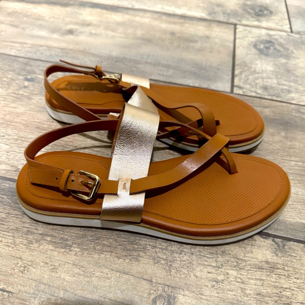 Tan and gold sandals
